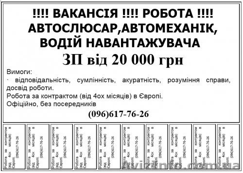 Вакансії: автомеханік, автослюсар,  водій навантажувача - <ro>Изображение</ro><ru>Изображение</ru> #1, <ru>Объявление</ru> #1585134