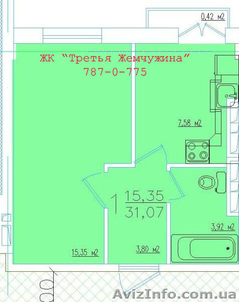 2 комн квартира "Третья Жемчужина" 42 600$ от застройщика - <ro>Изображение</ro><ru>Изображение</ru> #4, <ru>Объявление</ru> #500591