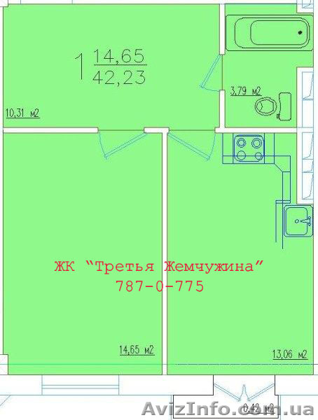 1 комн квартира "Третья Жемчужина" 23 400$ от застройщика - <ro>Изображение</ro><ru>Изображение</ru> #3, <ru>Объявление</ru> #500577